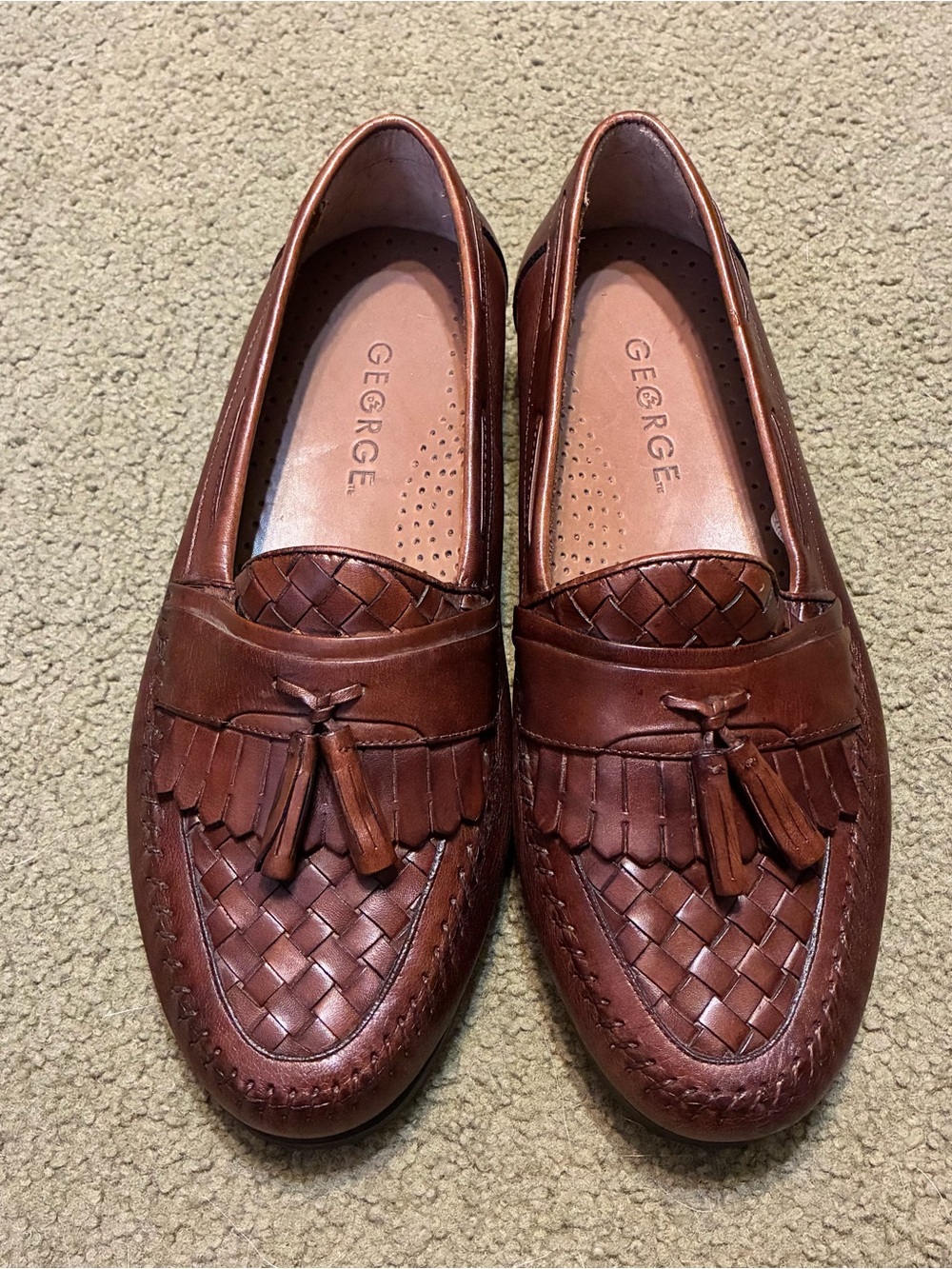 VINTAGE George Men's 10W Brown Woven Leather Tassel Loafers Made in Brazil NWOB